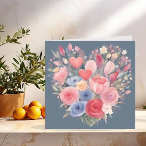 Watercolour Flower Bouquet Card - Anniversary Birthday Get Well 145mm x 145mm