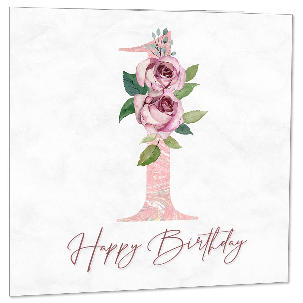 1st Birthday Card for Girls - Floral 1st Birthday Cards for 1 year old Daughter girl One, First Granddaughter Sister Niece cousin