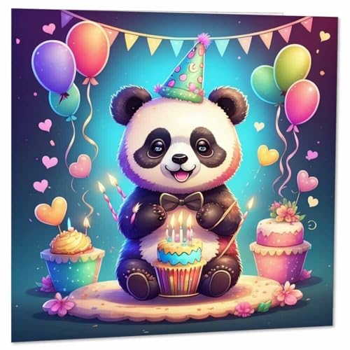 Cute Panda Birthday Card Children's Happy Birthday Cards for Kids 145 x 145mm