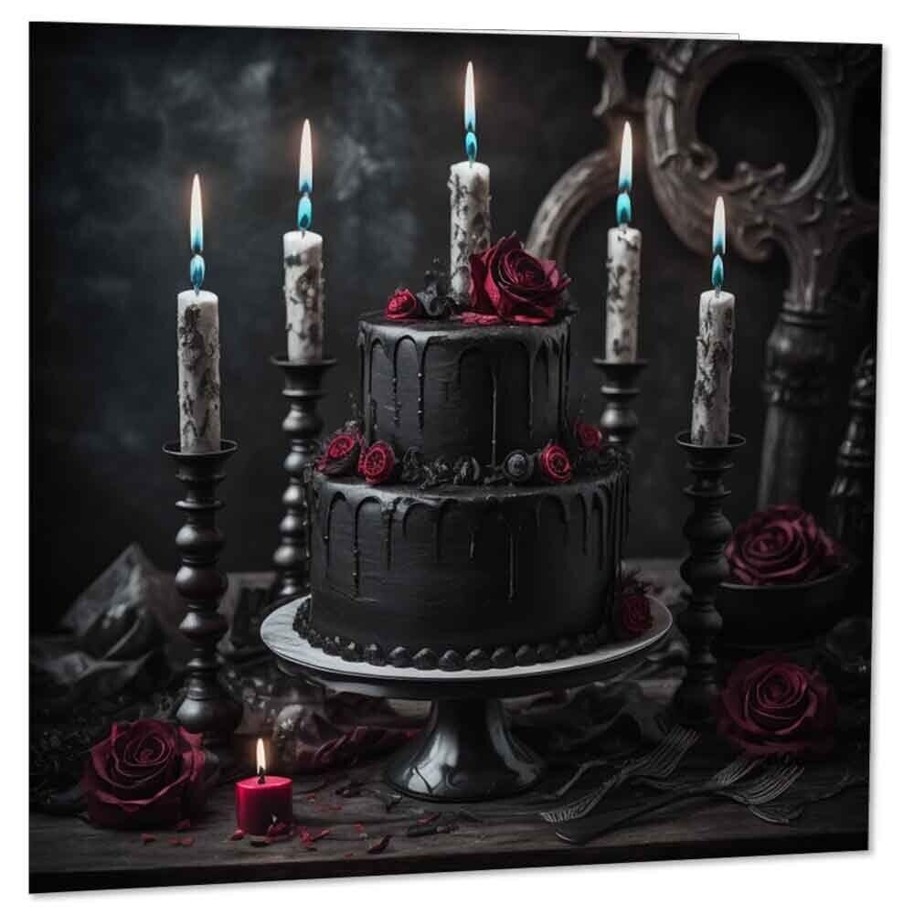 Black Gothic Wedding Cake Card Goth Birthday Cake Card 145 x 145mm