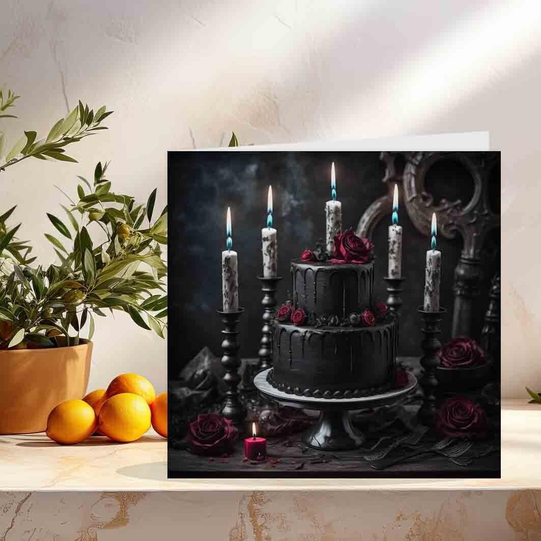 Black Gothic Wedding Cake Card Goth Birthday Cake Card 145 x 145mm