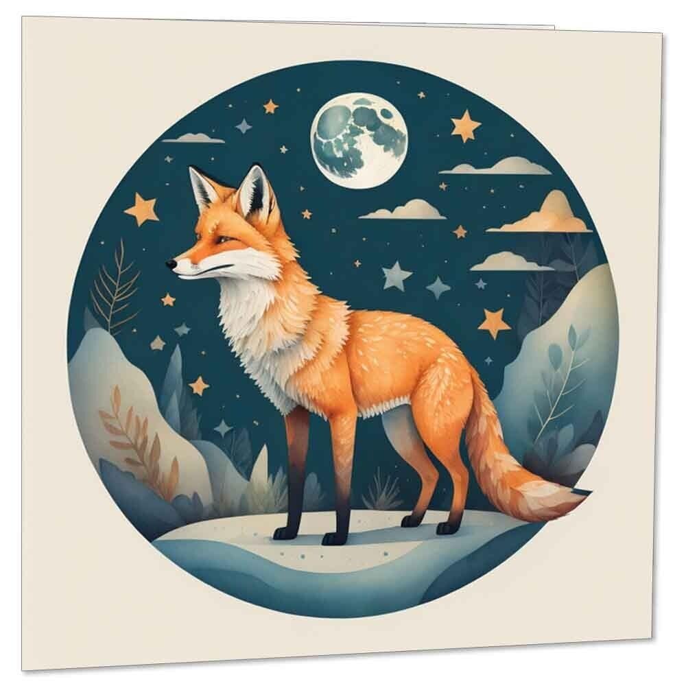Fox Greeting Card Moon Fox Drawing 145 x 145mm