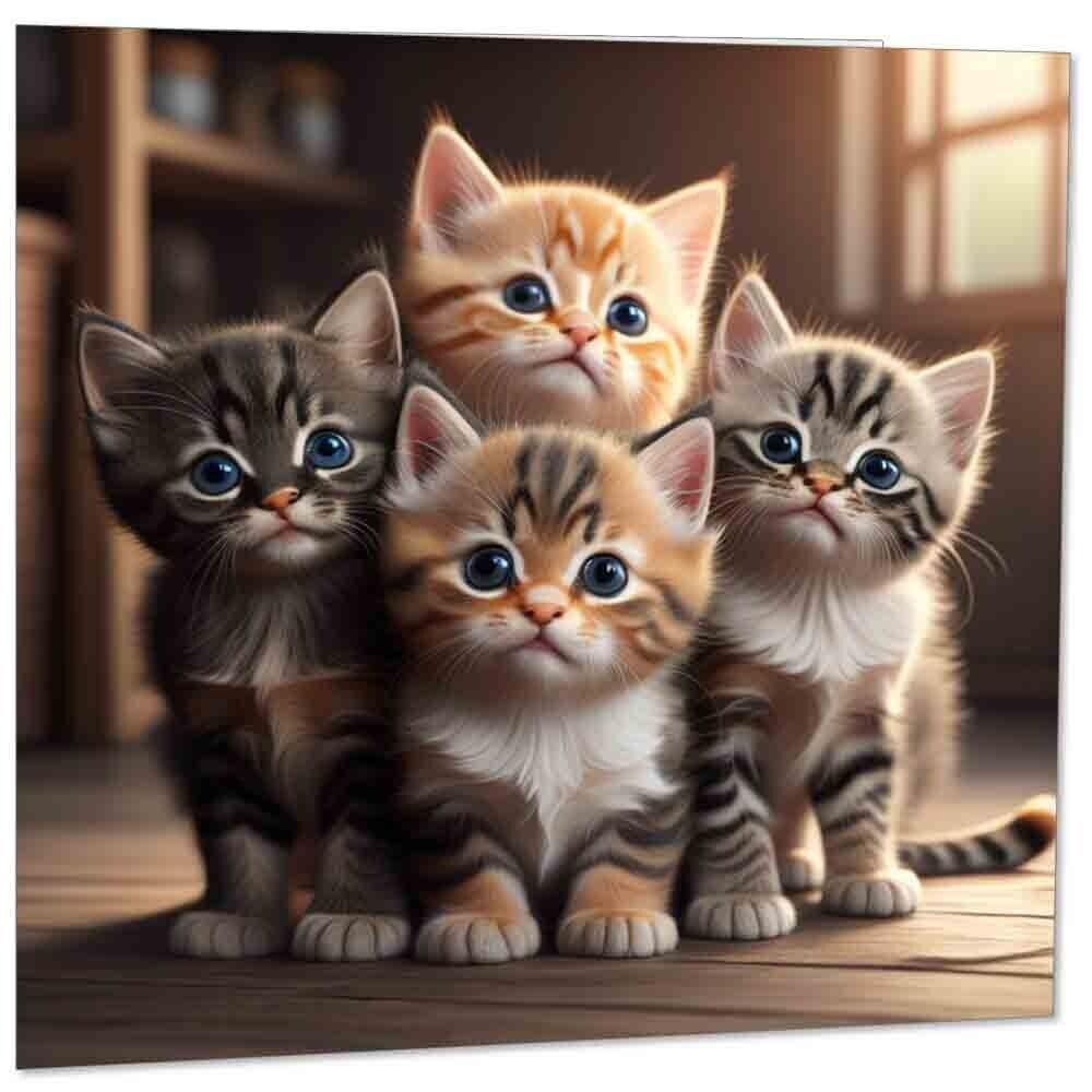 Cute Kittens Greeting Card - Adorable Cats Birthday Card 145mm x 145mm