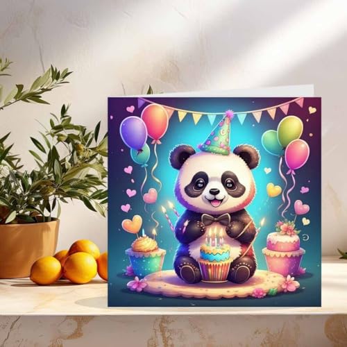 Cute Panda Birthday Card Children's Happy Birthday Cards for Kids 145 x 145mm