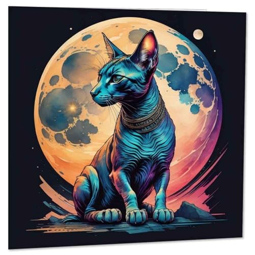 Sphynx Cat & Moon Greeting Card - Sphynx Birthday Cards 145 x 145mm