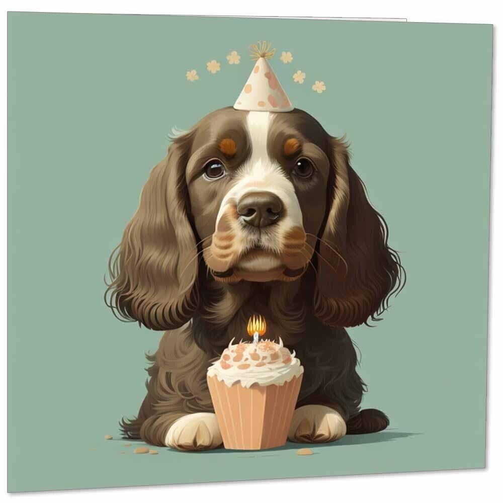 Cocker Spaniel Birthday Card - Cute Cocker Spaniel bday Card - 145mm x 145mm