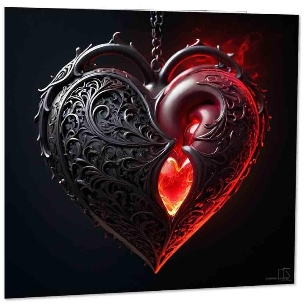 Gothic Heart Greeting Card Black Red Flaming 145mm x 145mm