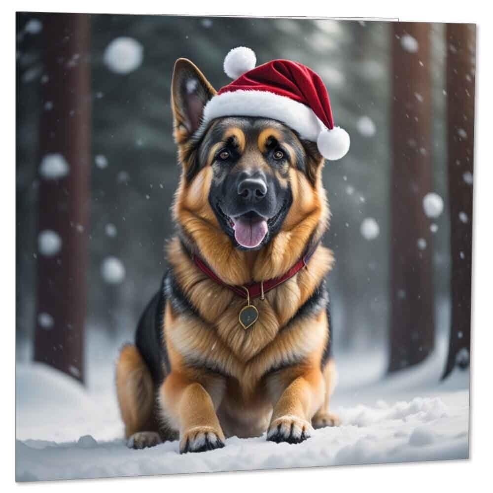 German Shepherd Christmas Card - Xmas Cards Festive 145 x 145mm