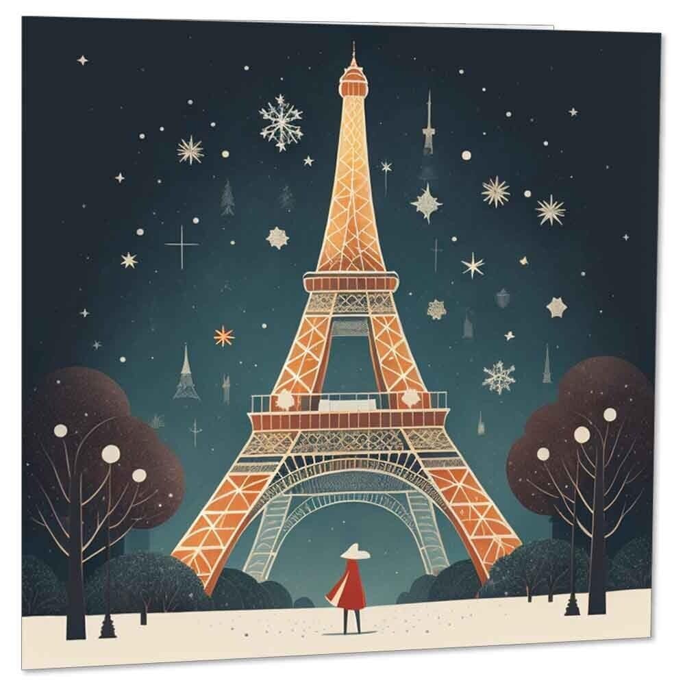 Paris Christmas Card - France Eiffel Tower Xmas Cards Festive 145 x 145mm