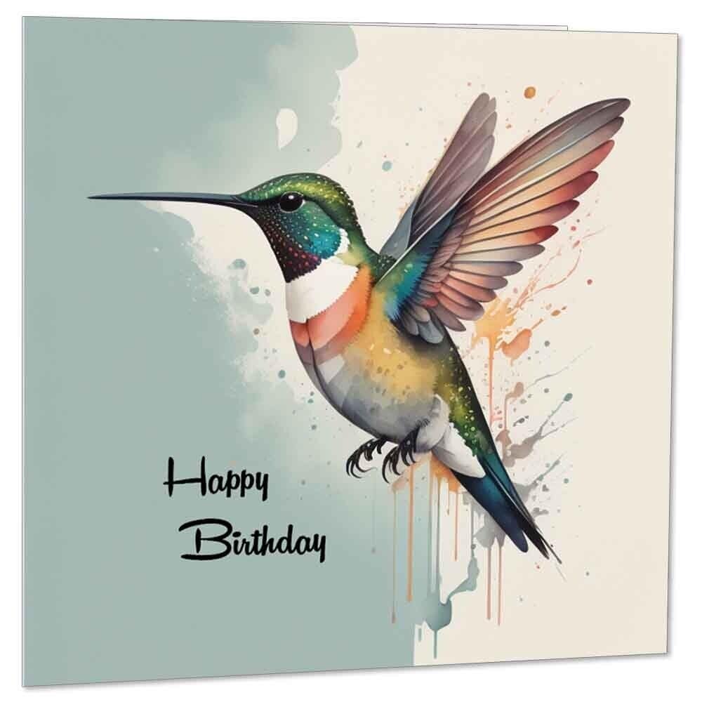 Birthday Card Hummingbird Watercolour Greeting Card 145 x 145mm