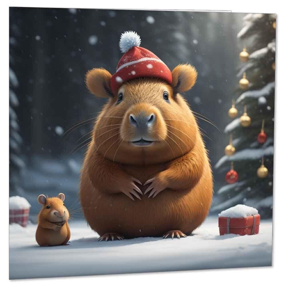 Christmas Capybara Card - Cute Capybaras Festive Xmas Cards 145 x 145mm