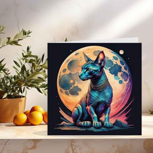 Sphynx Cat & Moon Greeting Card - Sphynx Birthday Cards 145 x 145mm
