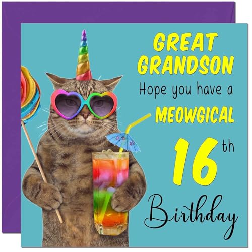 Great Grandson Birthday Card - Meowgical Cat Funny