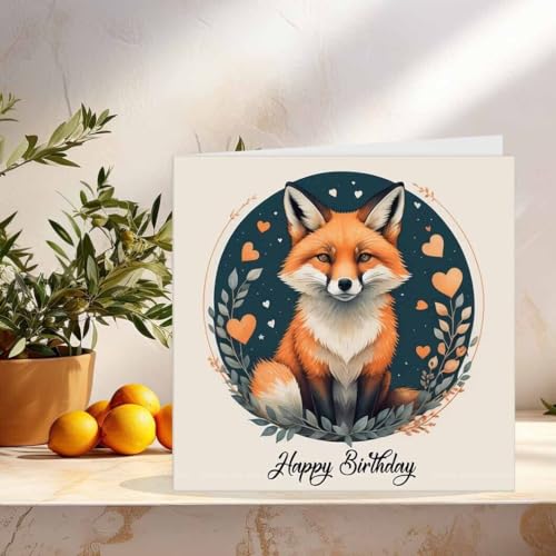 Fox Birthday Card - Happy Birthday Fox Cards 145mm x 145mm