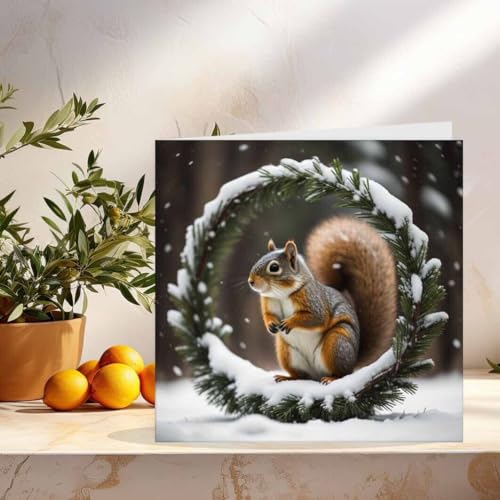 Squirrel Christmas Card - Squirrels festive Xmas Cards 145 x 145mm