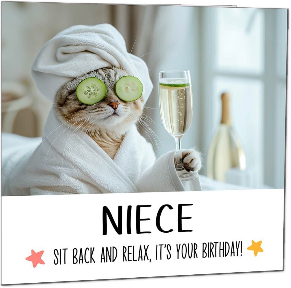 Birthday Card - Sit back and Relax Cat Spa - Funny