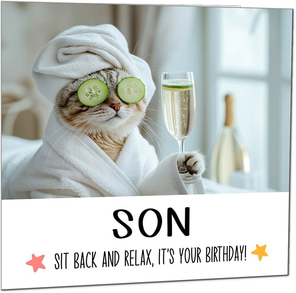 Birthday Card - Sit back and Relax Cat Spa - Funny
