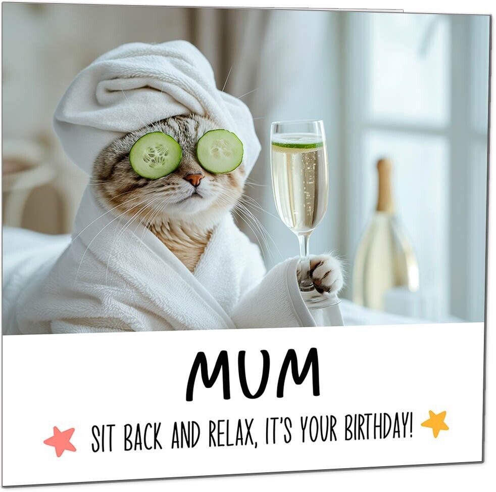 Birthday Card - Sit back and Relax Cat Spa - Funny