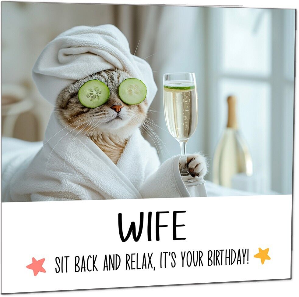 Birthday Card - Sit back and Relax Cat Spa - Funny