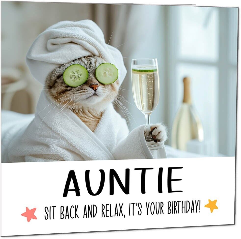 Birthday Card - Sit back and Relax Cat Spa - Funny