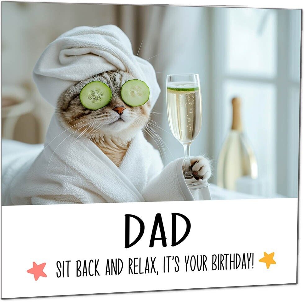 Birthday Card - Sit back and Relax Cat Spa - Funny