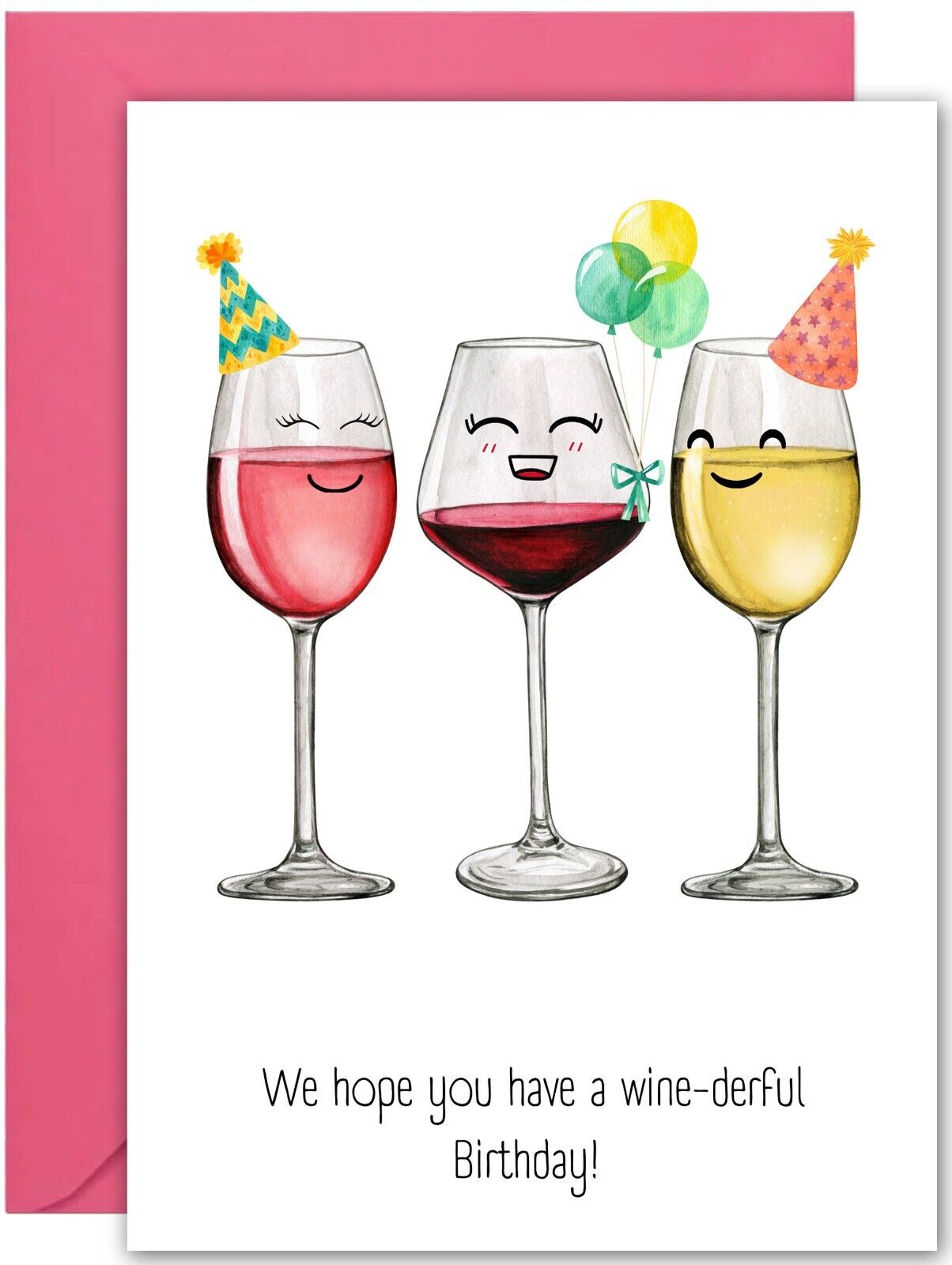 Womens Funny Wine Birthday Card - Wine-Derful Birthday - Large A5 Size