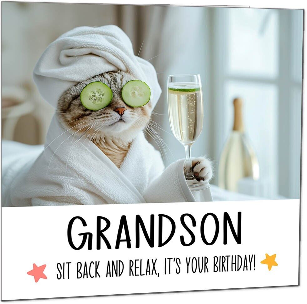Birthday Card - Sit back and Relax Cat Spa - Funny