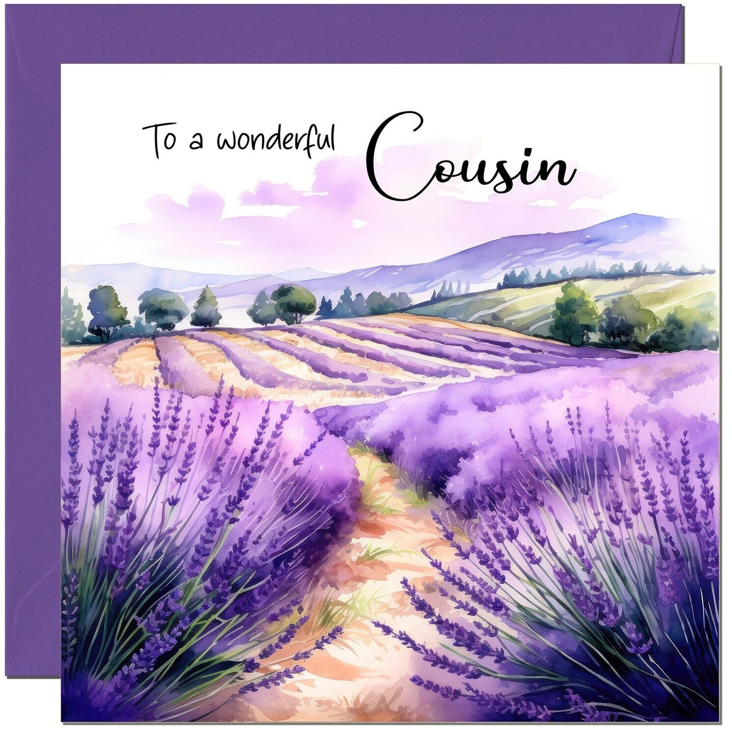 Birthday Card - Beautiful landscape Purple Lavender Fields