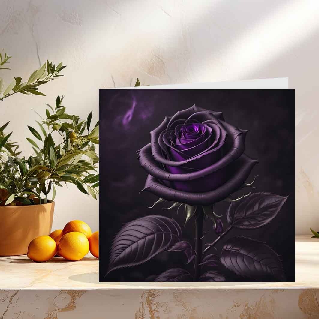 Gothic Anniversary Card Black Purple Rose Goth Valentines Day Cards 145 x 145mm