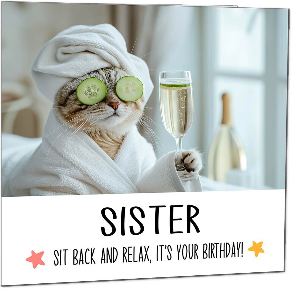 Birthday Card - Sit back and Relax Cat Spa - Funny