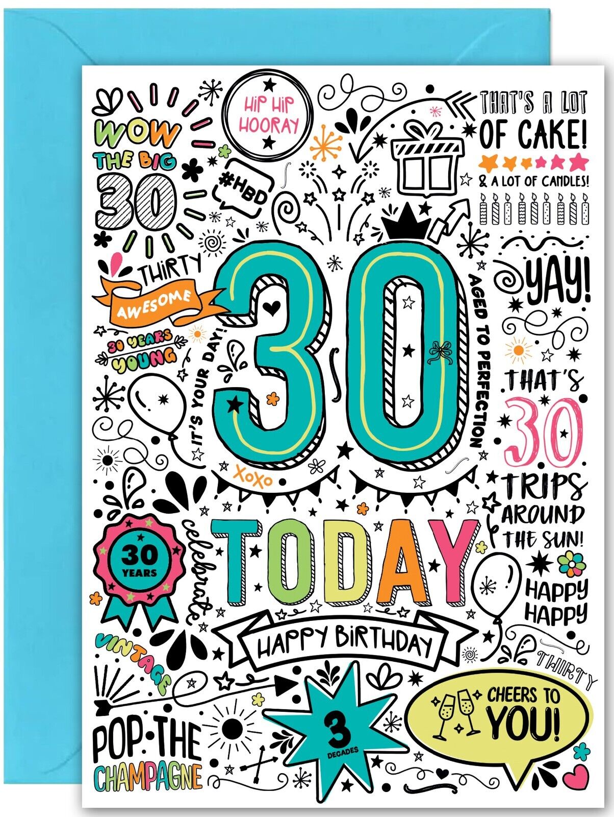 30th Birthday Card - Large A5 Size - Fun Comic Birthday card for 30th bday