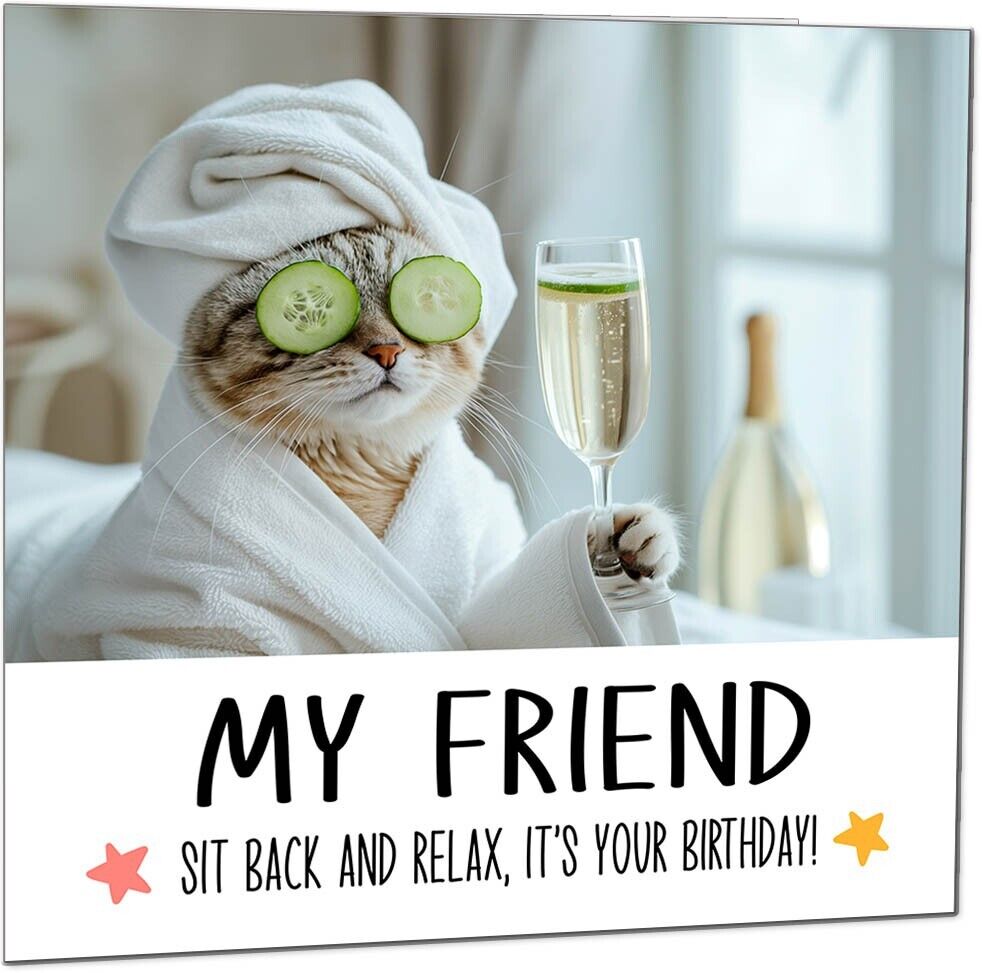 Birthday Card - Sit back and Relax Cat Spa - Funny