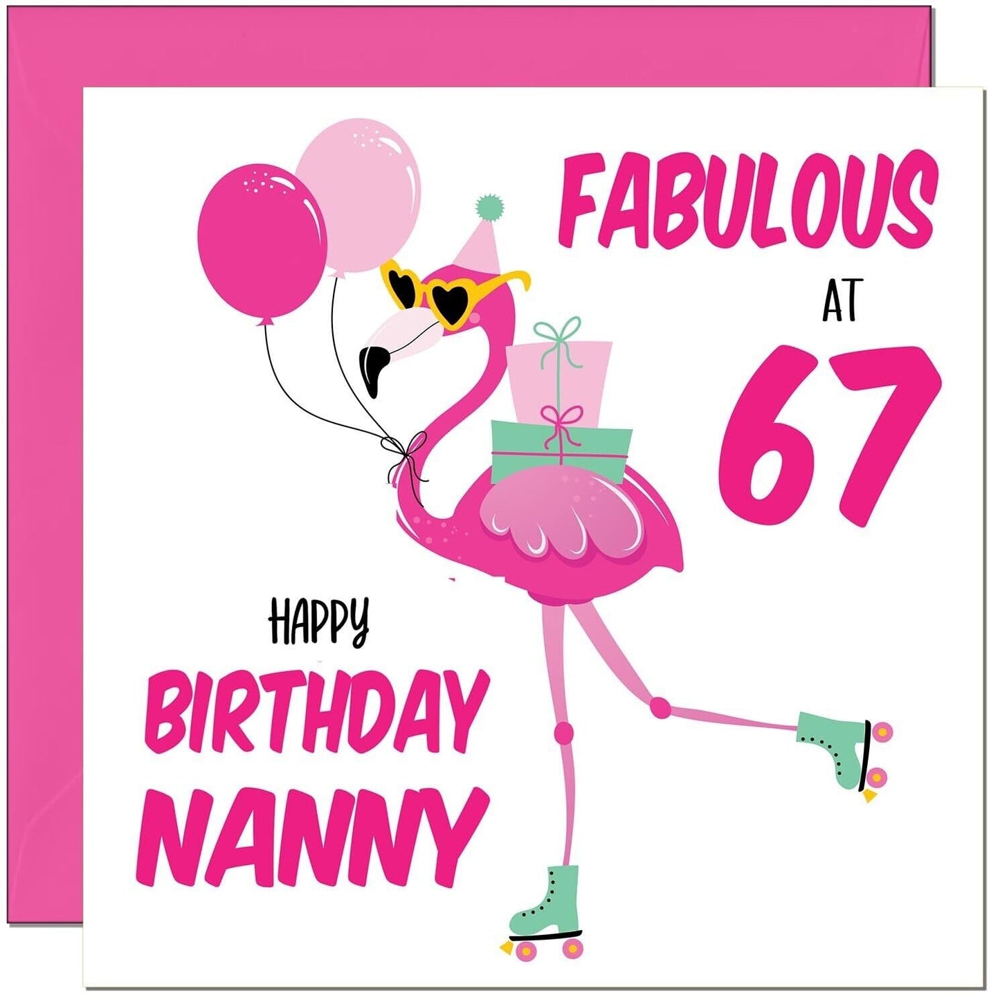 Nanny Birthday Card - Fabulous Flamingo - Ladies Grandmother Pink Cute Grandma