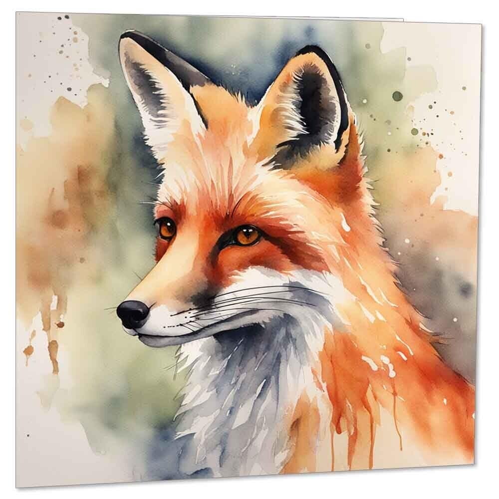 Watercolour Fox Greeting Card - Fox Birthday Card145 x 145mm