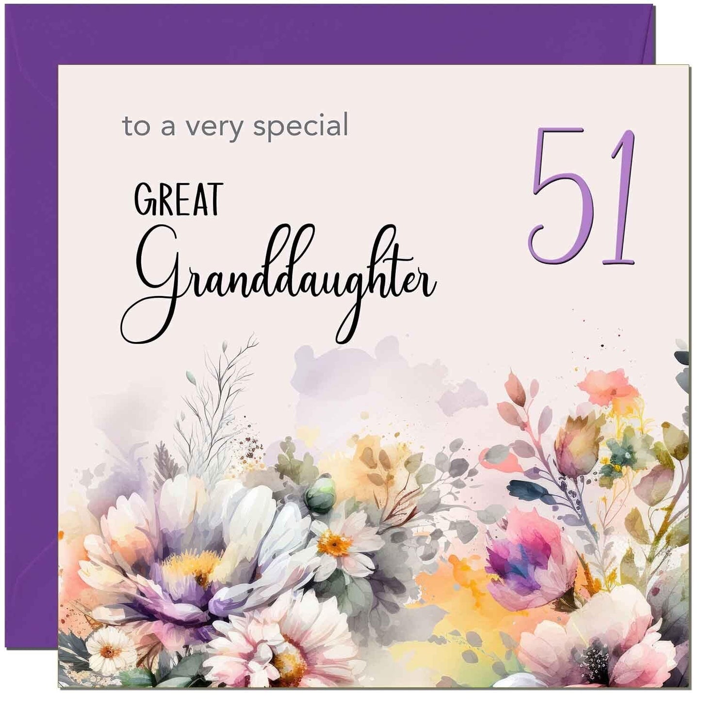 Great Granddaughter Birthday Card - Purple Floral