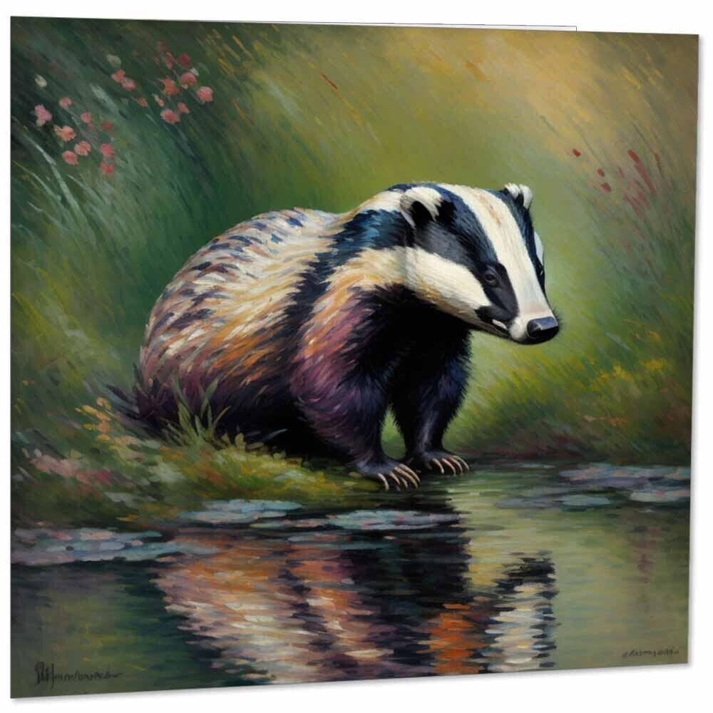 Badger Greeting Card - Animal Impressionism Art 145mm x 145mm