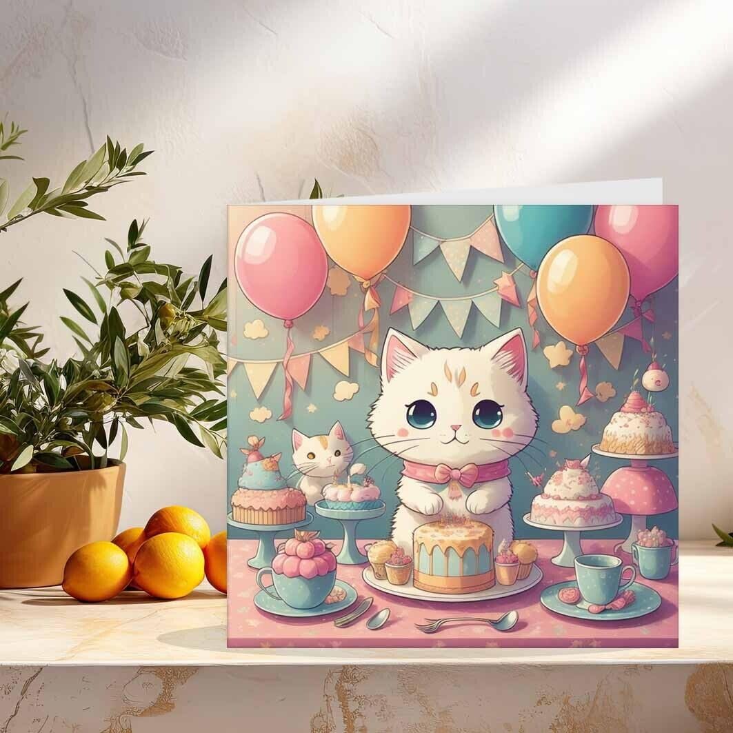 Kids Cat Birthday Card for Children Birthday Cards 145 x 145mm