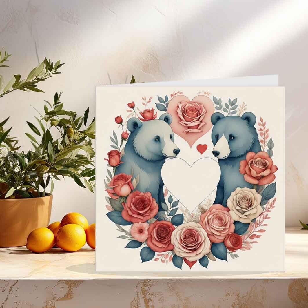 Bear Happy Anniversary Card Cute Bears Valentines romantic Cards 145mm x 145mm