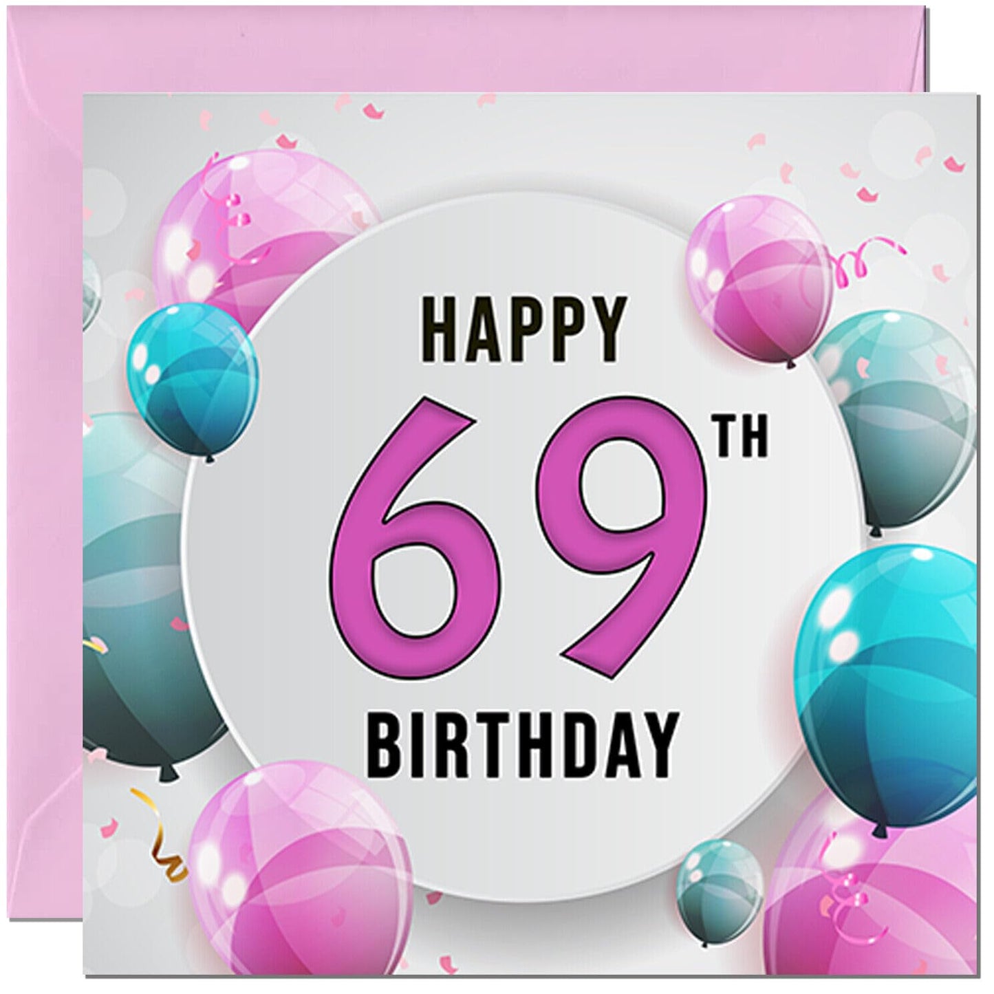 Birthday Card for women - Pink Turquoise Balloon Number