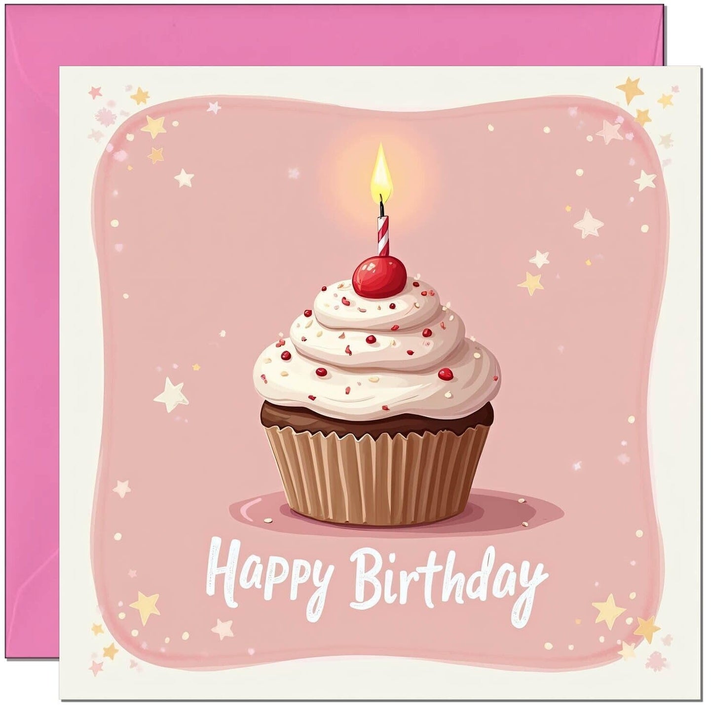 Girls Birthday Card for Women Ladies - Cute Pink Cupcake Birthday Card Girly