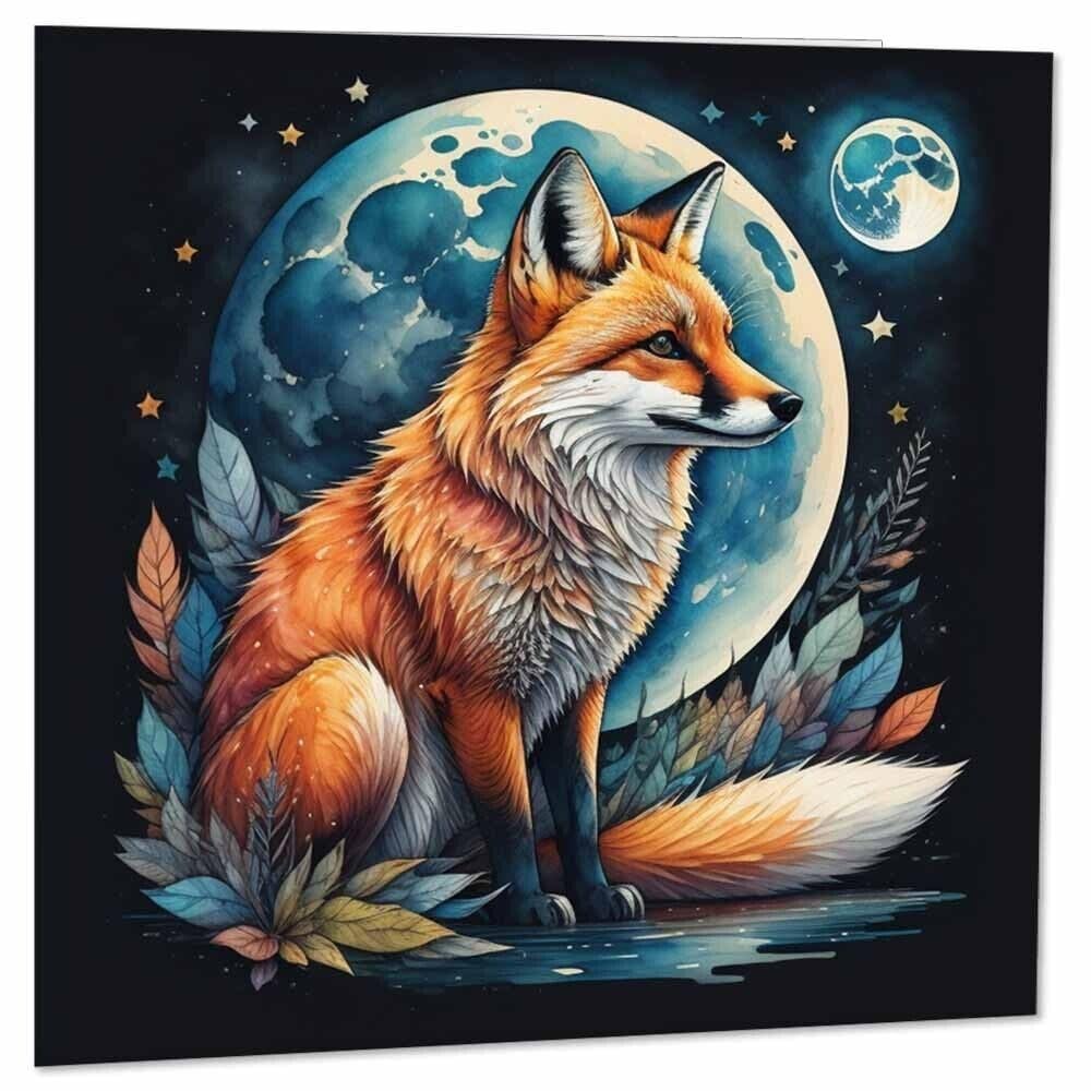 Fox Moon Greeting Card Beautiful Fox Painting Card 145 x 145mm