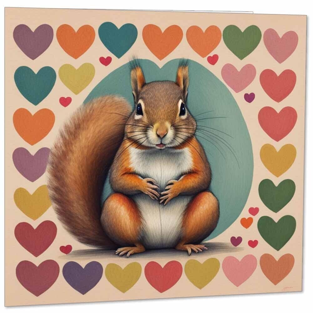Squirrel Love Heart Greeting Card 145mm x 145mm