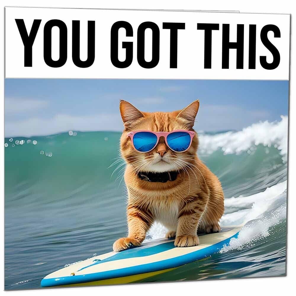 Good Luck Card Cat Surfing - Colleague Leaving Card Co Worker New Job Card