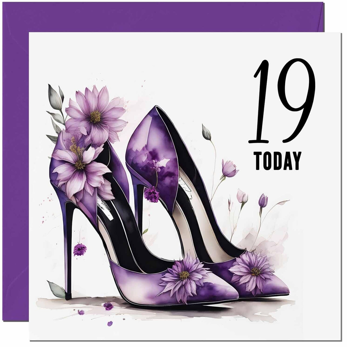 Birthday Card for women - Purple Heels Flowers Classy Elegant