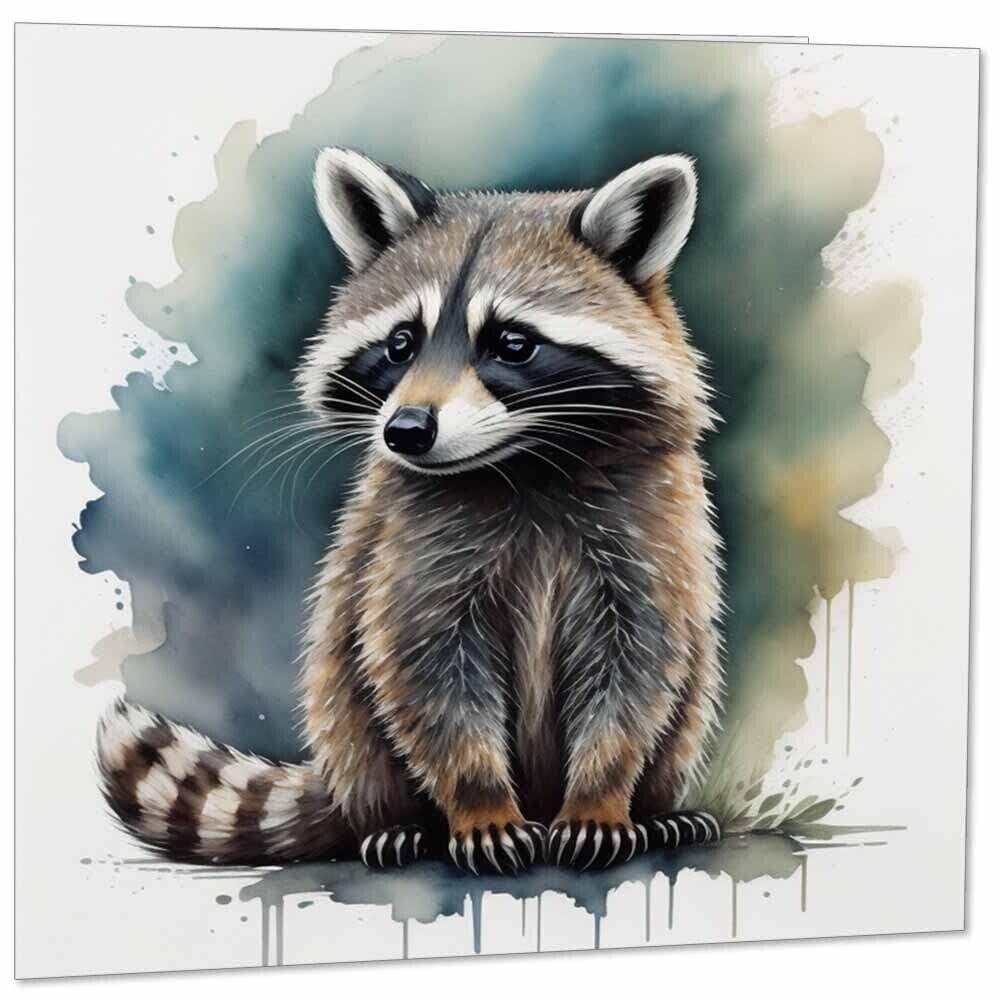 Watercolour Raccoon Greeting Card - 145mm x 145mm