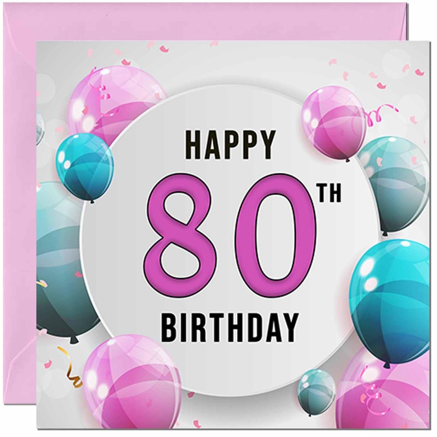 Birthday Card for women - Pink Turquoise Balloon Number
