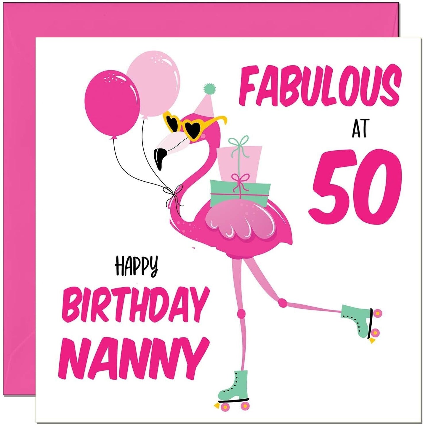 Nanny Birthday Card - Fabulous Flamingo - Ladies Grandmother Pink Cute Grandma