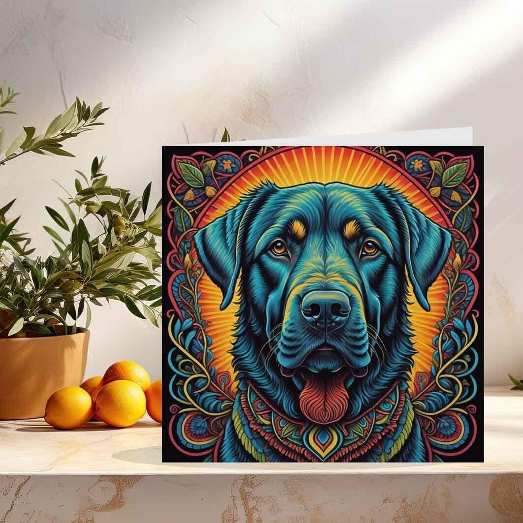 Artistic Dog Greeting Cards Black Labrador Birthday Card - 145mm x 145mm