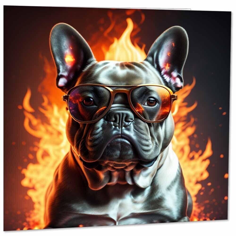 Funny Bulldog Greeting Card - Flaming French Bulldog Card - 145mm x 145mm