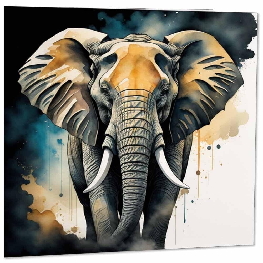 Elephant Greeting Card - Watercolour Elephant 145mm x 145mm Square